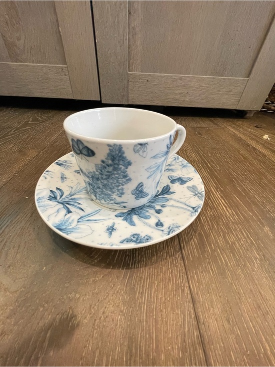 Portmeirion Other - Portmeirion White and Blue Floral Butterfly Teacup with Saucer